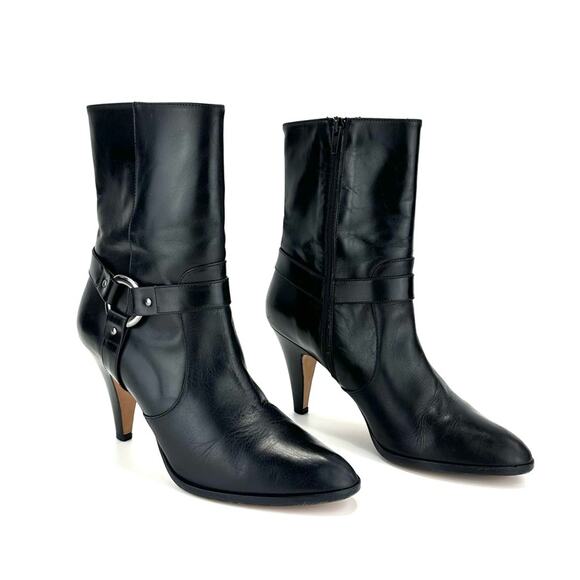 Lumiani Black Leather High Heel Short Boot Sz 9.5 Italian Made Almond Toe Bootie - Picture 2 of 9